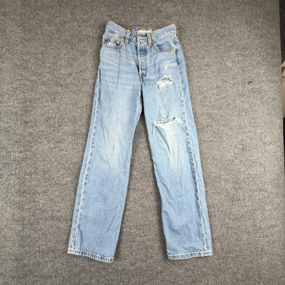 Levi's Premium Ribcage Jeans Womens 24 Light Wash High Rise Straight Ankle Denim